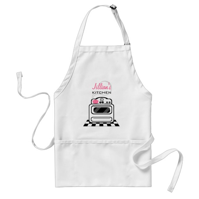 Retro Stove Modern Pink Kitchen Personalized Apron (Front)