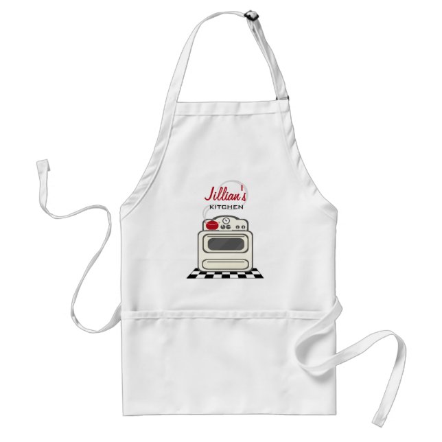 Retro Stove / Modern Red Kitchen Personalized Standard Apron (Front)
