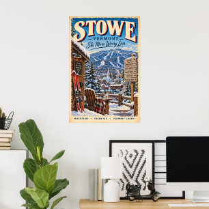 Retro Stowe Vermont Ski Poster Winter Travel Wall