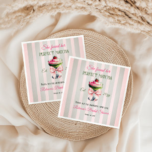 Retro Strawb Perfect Matcha Pink Bow Bridal Shower Napkin