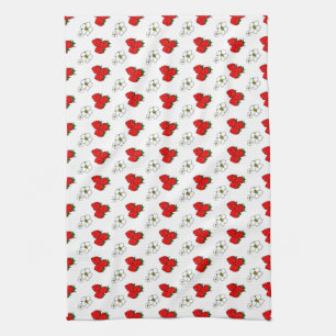 Retro Strawberry and Flowers Pattern Kitchen Towel