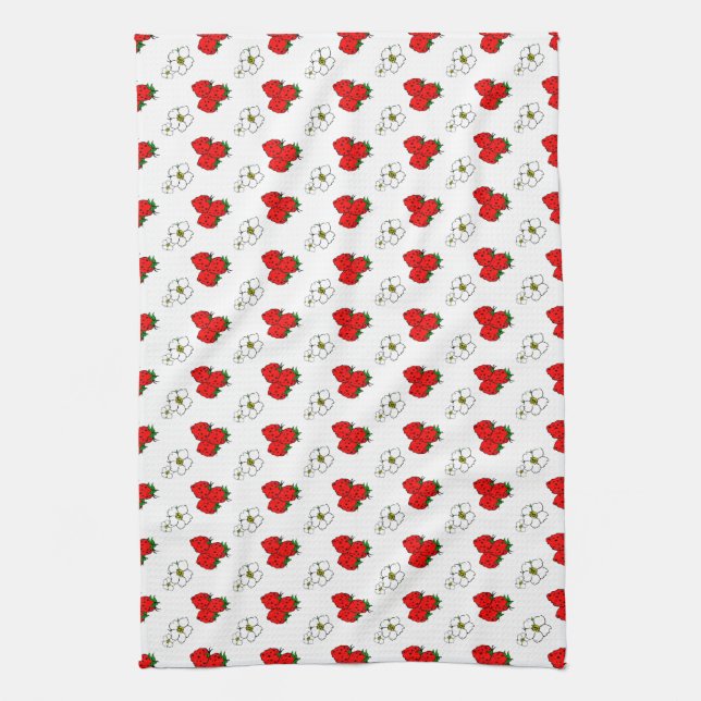 Retro Strawberry and Flowers Pattern Kitchen Towel (Vertical)