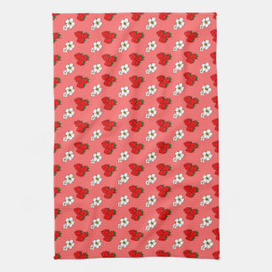 Retro Strawberry and Flowers Pattern Kitchen Towel