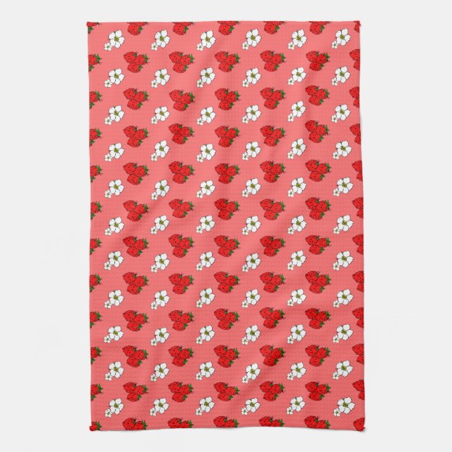 Retro Strawberry and Flowers Pattern Kitchen Towel (Vertical)