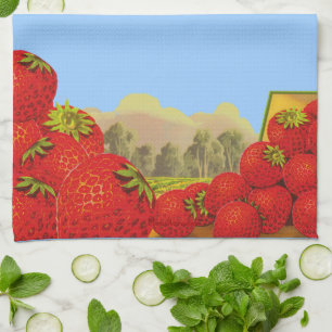 Retro Strawberry Crate Art Kitchen Towel