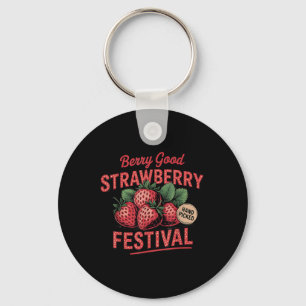 Retro Strawberry Festival A Berry Good Time Summer Keychain