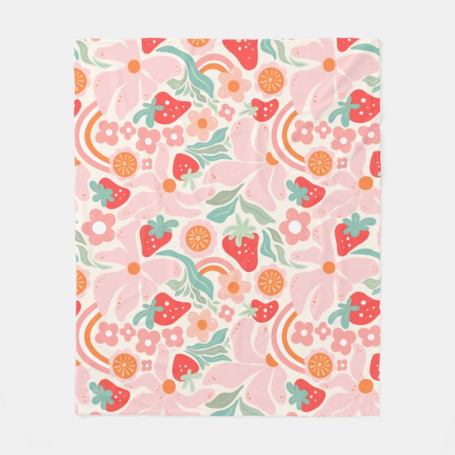 Retro strawberry  fleece blanket (Front)