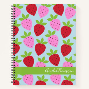 Retro Strawberry Fruit Pattern Blue Personalized  Notebook