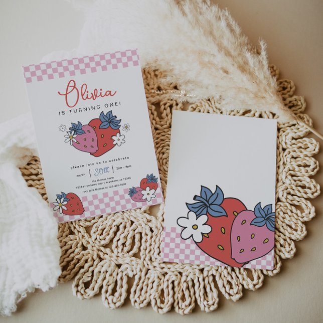 Retro Strawberry Girl Birthday  Invitation (Creator Uploaded)