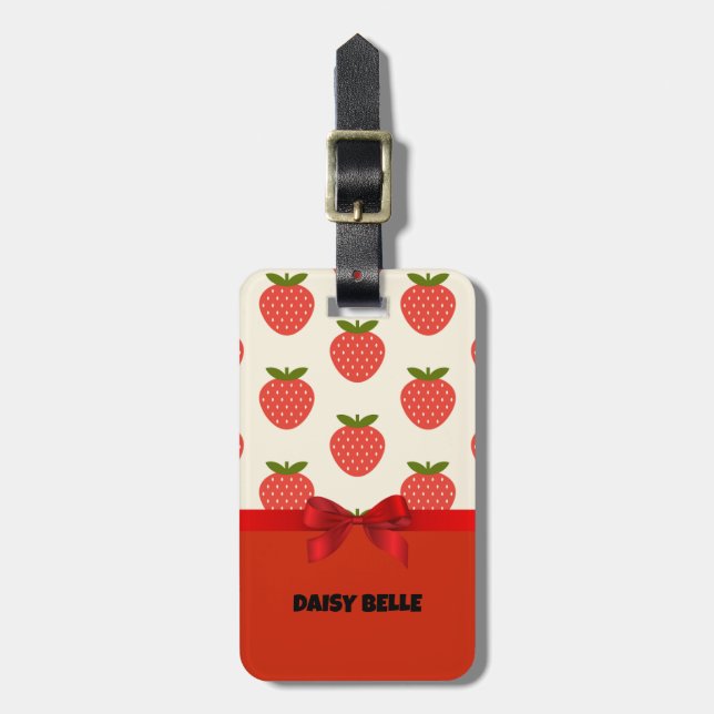 Retro Strawberry Luggage Tag (Front Vertical)