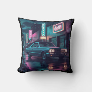 Retro Street Scene Art 1940s Classic Car Throw Pillow