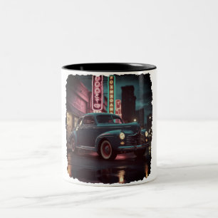 Retro Street Scene Art 1940s Classic Car  Two-Tone Coffee Mug