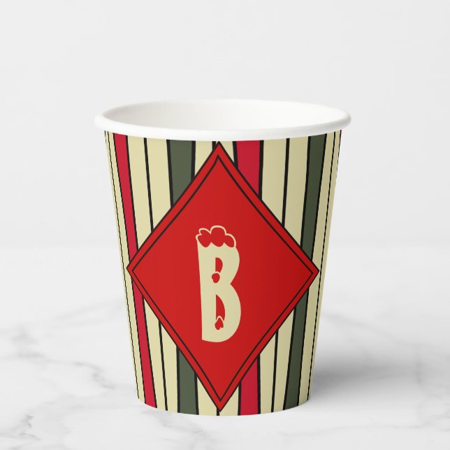 Retro String Art in Christmas Colours - Monogramme Paper Cups (Front)