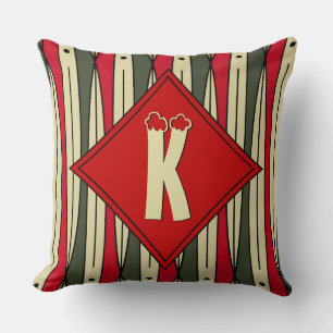 Retro String Art in Christmas Colours - Monogramme Throw Pillow