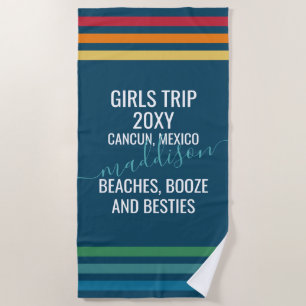 Retro Stripe Beaches & Besties Personalized Beach Towel