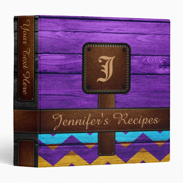 Retro Stripe Chevron Monogram Recipe #2 Binder (Front/Spine)