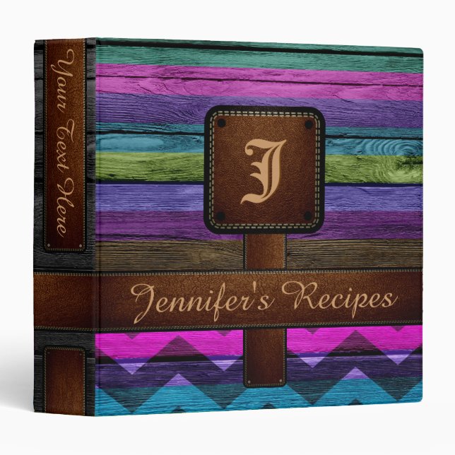 Retro Stripe Chevron Monogram Recipe #5 Binder (Front/Spine)