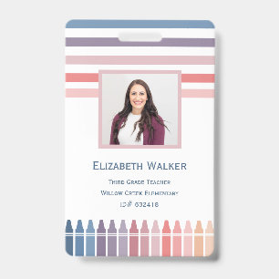 Retro Stripe Crayon Teacher Employee Badge