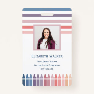 Retro Stripe Crayon Teacher Employee Badge