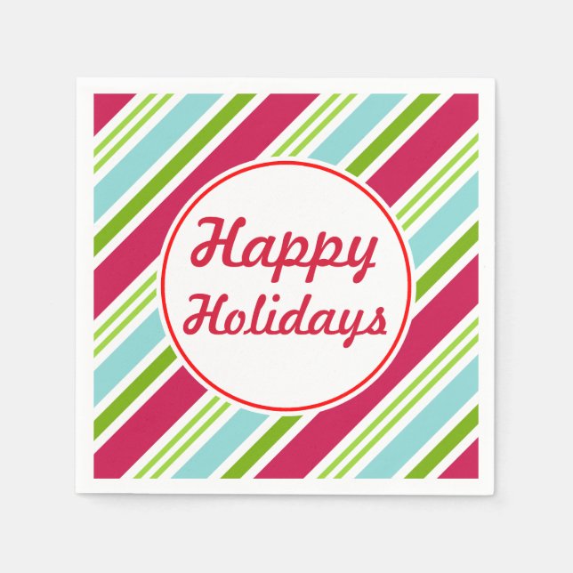 Retro Stripe Happy Holidays Napkins (Front)