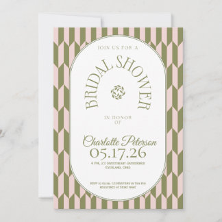 Retro stripe olive pink typography Bridal Shower Invitation