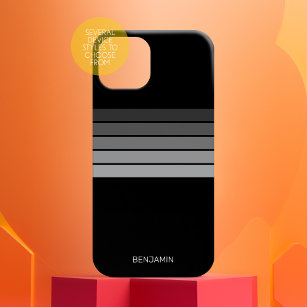 Retro Stripe Pattern Black Grey vintage vibe iPhone 15 Case