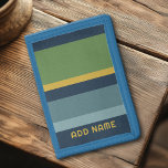 Retro Stripe Pattern Blue Green vintage vibe Trifold Wallet<br><div class="desc">Add your name to this masculine design with bold stripes. A retro design with 70s inspired font and a minimal pattern. All colours can be changed. Create your own and change the colours to your favourite combination.</div>