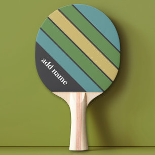 Retro stripe pattern grey blue green - Custom Name Ping Pong Paddle