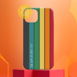 Retro stripe pattern rainbow colours monogram Case-Mate iPhone 14 plus case<br><div class="desc">A retro rainbow with 70s inspired colours and a minimal pattern. The green,  blue,  yellow,  orange and red colours can be changed. The large stripes running vertical makes it a bold but minimal look for your cover.</div>