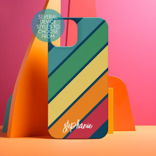 Retro stripe pattern rainbow - Script Name iPhone 15 Case