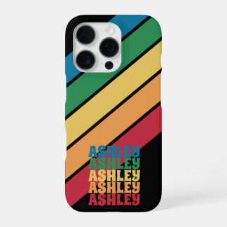 Retro Stripe Pattern Rainbow Stacked Name iPhone 16 Pro Case