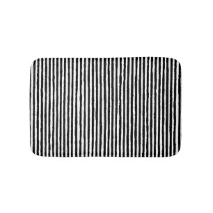 Retro Stripe Pattern Vertical Black and White BW Bath Mat