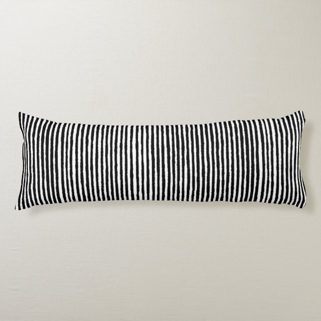 Retro Stripe Pattern Vertical Black and White BW Body Pillow (Front)
