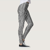35219-BLACK-WHITE Vertical Striped Leggings, Black & White 