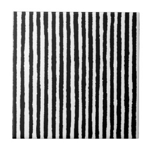 Retro Stripe Pattern Vertical Black and White BW Tile