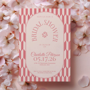 Retro stripe soft pink typography Bridal Shower Invitation