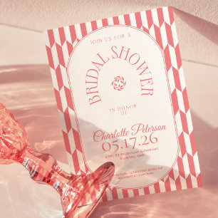 Retro stripe soft pink typography Bridal Shower Invitation