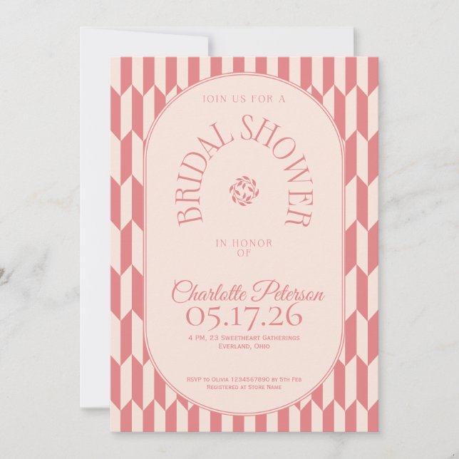 Retro stripe soft pink typography Bridal Shower Invitation (Front)