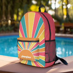 Retro Stripe Sunrise - Boho Colors - Custom Name Printed Backpack