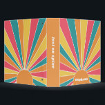 Retro Stripe Sunrise - Boho Colours - Custom Name Binder<br><div class="desc">A colourful,  retro stripe sunrise design with a pastel colours. The stripes are pastels - red,  orange,  yellow and a light blue. Add your name or monogram to make this a personal cover that will stand out amongst your friends. The name is a trendy script in white.</div>