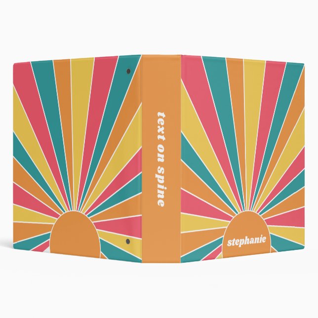 Retro Stripe Sunrise - Boho Colours - Custom Name Binder (Background)