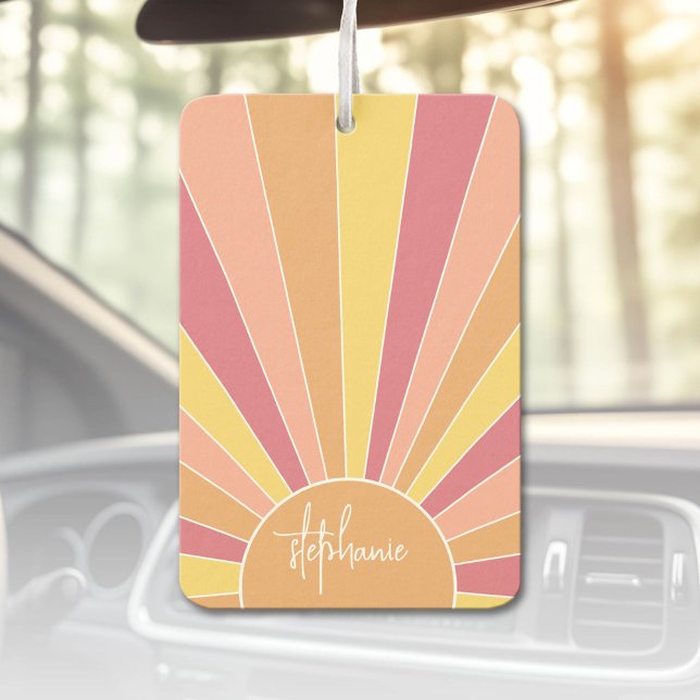 Retro stripe sunrise - pastel rainbow script name air freshener (Custom Air Freshener)