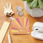 Retro stripe sunrise - pastel rainbow script name keychain<br><div class="desc">A colourful,  retro stripe sunrise design with a pastel colours. The stripes are pastels - red,  orange,  yellow and a light blue. Add your name or monogram to make this a personal keychain that will stand out amongst your friends. The name is a trendy script in white.</div>