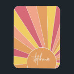 Retro stripe sunrise - pastel rainbow script name magnet<br><div class="desc">A colourful, retro stripe sunrise design with a pastel colours. The stripes are pastels - red, orange, yellow and a light blue. Add your name or monogram to make this a personal magnet that will stand out amongst your friends. The name is a trendy script in white.</div>