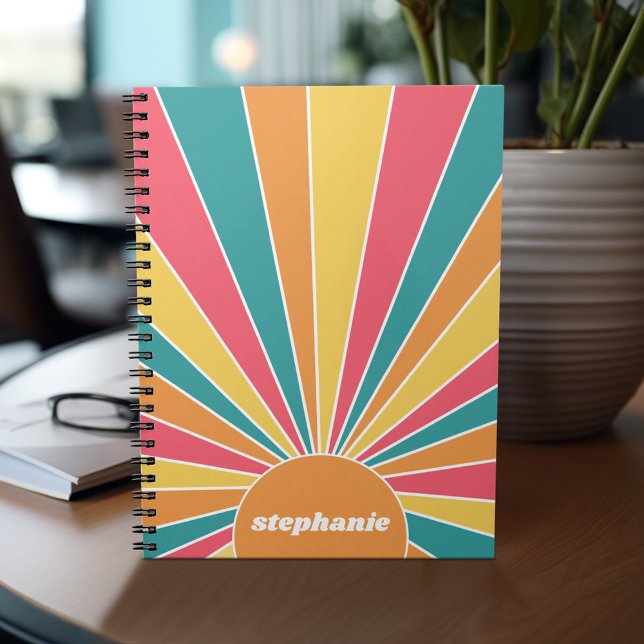 Retro stripe sunrise - pastel rainbow script name notebook (Personalized notebook with name)