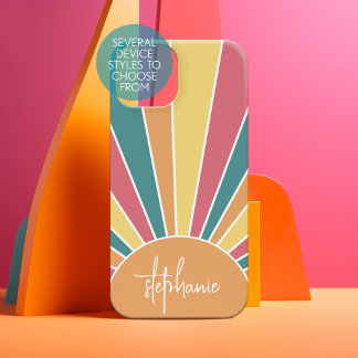 Retro stripe sunrise - pastel rainbow script name samsung galaxy case