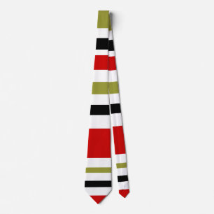 retro stripe tie  in red, black, olive and white