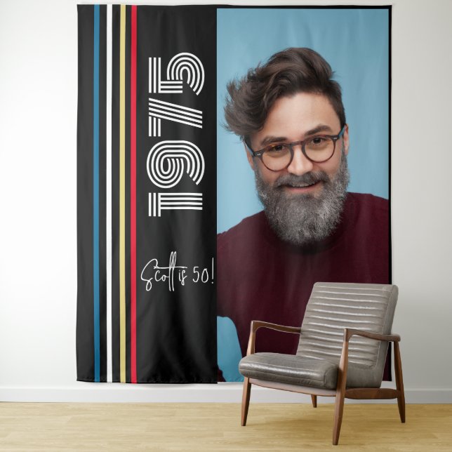 Retro Stripe Vintage 1975 50th Birthday  Photo Tapestry (In Situ)