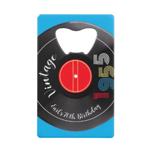 Retro Stripe Vinyl Record 1955 70th Birthday  Credit Card Bottle Opener