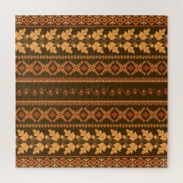 Retro Striped Autumn Cross-Stitch Jigsaw Puzzle (Vertical)